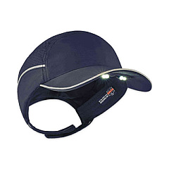 ergodyne Skullerz 8965 Lightweight Bump Cap Hat with LED Lighting, Long Brim, Navy (23339)
