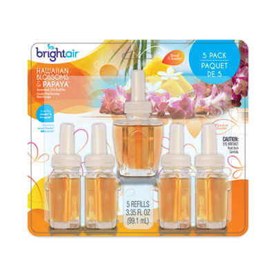 BRIGHT Air Electric Scented Oil Air Freshener Refill, Hawaiian Blossoms and Papaya, 0.67 oz Bottle, 5/Pack (900668)