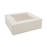 SCT White Window Bakery Boxes with Attached Flip Top, 4-Corner Beers Design, 8 x 8 x 2.5, White, Paper, 200/Carton (24013)