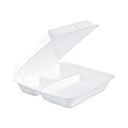 Dart Insulated Foam Hinged Lid Containers, 3 Compartments, 9.3 x 9.5 x 3, White, 100/Sleeve, 2 Sleeves/Carton (95HT3)