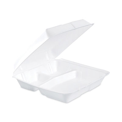 Dart Insulated Foam Hinged Lid Containers, 3 Compartments, 9.3 x 9.5 x 3, White, 100/Sleeve, 2 Sleeves/Carton (95HT3)