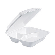 Dart Insulated Foam Hinged Lid Containers, 3 Compartments, 9 x 9.4 x 3, White, 100/Sleeve, 2 Sleeves/Carton (90HT3)