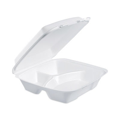 Dart Insulated Foam Hinged Lid Containers, 3 Compartments, 9 x 9.4 x 3, White, 100/Sleeve, 2 Sleeves/Carton (90HT3)