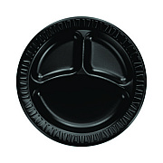 Dart Quiet Classic Laminated Foam Dinnerware, 3-Compartment Plate, 9" dia, Black, 125/Sleeve, 4 Sleeves/Carton (9CPBQR)