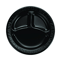Dart Quiet Classic Laminated Foam Dinnerware, 3-Compartment Plate, 9" dia, Black, 125/Sleeve, 4 Sleeves/Carton (9CPBQR)