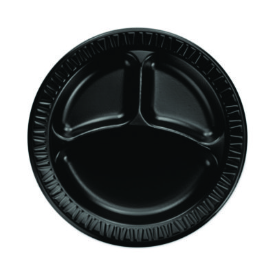Dart Quiet Classic Laminated Foam Dinnerware, 3-Compartment Plate, 9" dia, Black, 125/Sleeve, 4 Sleeves/Carton (9CPBQR)