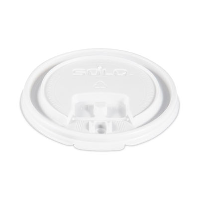 SOLO Lift Back and Lock Tab Lids for Paper Cups, Fits 8 oz Hot Cups, Plastic, White, 100/Sleeve, 10 Sleeves/Carton (LB3081)
