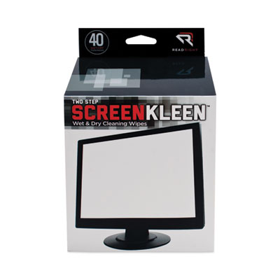 Read Right Two Step ScreenKleen Wet and Dry Cleaning Wipes, 5 x 5, Unscented, 40/Box (RR1305)