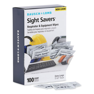 Bausch & Lomb Sight Savers Respirator and Equipment Wipes, Cloth, 5 x 8, Unscented, White, 100/Box (8595)