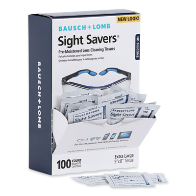 Bausch & Lomb Sight Savers Premoistened Lens Cleaning Tissues, 8" x 5", 100/Box (8574GM)