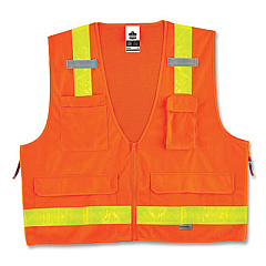 ergodyne GloWear 8250ZHG Class 2 Hi-Gloss Surveyors Zipper Vest, Polyester, Large/X-Large, Orange (21435)