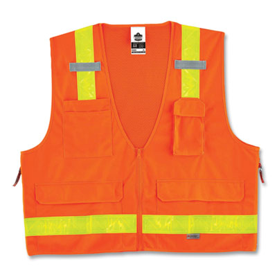 ergodyne GloWear 8250ZHG Class 2 Hi-Gloss Surveyors Zipper Vest, Polyester, Large/X-Large, Orange (21435)