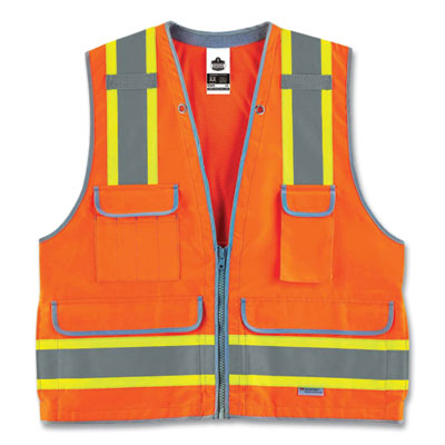 ergodyne GloWear 8254HDZ Class 2 Heavy-Duty Surveyors Zipper Vest, Polyester, Large/X-Large, Orange (21455)