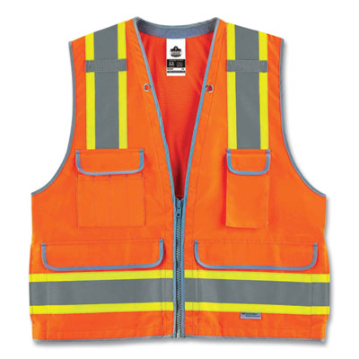 ergodyne GloWear 8254HDZ Class 2 Heavy-Duty Surveyors Zipper Vest, Polyester, 2X-Large/3X-Large, Orange (21457)