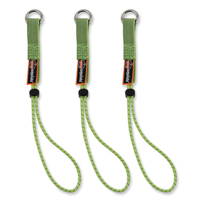 ergodyne Squids 3703 Elastic Loop Tool Tails with D-Rings, 15 lb Max Working Capacity, 15" Long, Lime, 3/Pack, 20 Packs/Carton (19767BULK)