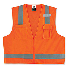 ergodyne GloWear 8249Z Class 2 Economy Surveyors Zipper Vest, Polyester, X-Small, Orange (24011)