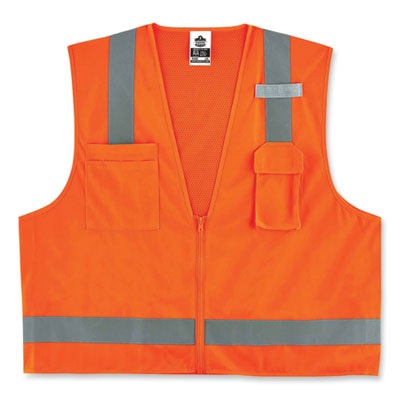 ergodyne GloWear 8249Z Class 2 Economy Surveyors Zipper Vest, Polyester, X-Small, Orange (24011)