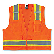 ergodyne GloWear 8248Z Class 2 Two-Tone Surveyors Zipper Vest, Polyester, Small/Medium, Orange (24063)