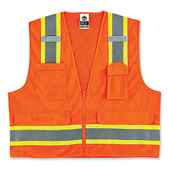 ergodyne GloWear 8248Z Class 2 Two-Tone Surveyors Zipper Vest, Polyester, Small/Medium, Orange (24063)