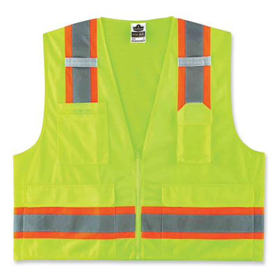 ergodyne GloWear 8248Z Class 2 Two-Tone Surveyors Zipper Vest, Polyester, Large/X-Large, Lime (24075)
