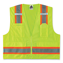 ergodyne GloWear 8248Z Class 2 Two-Tone Surveyors Zipper Vest, Polyester, 2X-Large/3X-Large, Lime (24077)