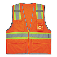ergodyne GloWear 8246Z Class 2 Two-Tone Mesh Reflective Binding Zipper Vest, Polyester, Small/Medium, Orange (24133)