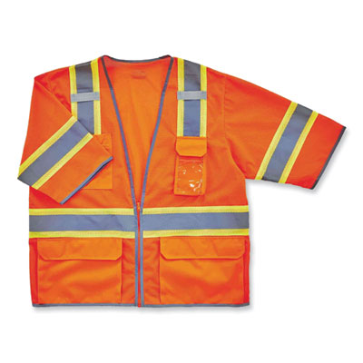 ergodyne GloWear 8346Z Class 3 Two-Tone Hi-Vis Surveyor Zipper Vest, 2X-Large/3X-Large, Orange (24157)