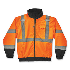 ergodyne GloWear 8379 Class 3 Hi-Vis Fleece Lined Bomber Jacket, Orange, Large (24464)