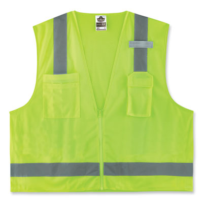 ergodyne GloWear 8249Z-S Single Size Class 2 Economy Surveyors Zipper Vest, Polyester, Large, Lime (24504)
