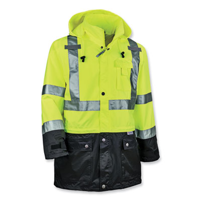 ergodyne GloWear 8365BK Class 3 Hi-Vis Rain Jacket Black Bottom, Large, Lime (25324)