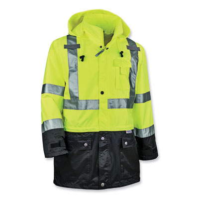 ergodyne GloWear 8365BK Class 3 Hi-Vis Rain Jacket Black Bottom, 5X-Large, Lime (25329)