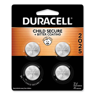Duracell Lithium Coin Batteries With Bitterant, 2025, 4/Pack (DL2025B4PK)