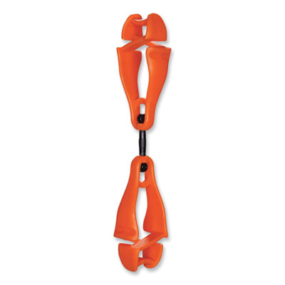 ergodyne Squids 3420 Dual Clip Swivel Glove Clip Holder, 1 x 0.6 x 5.5, Acetal Copolymer, Orange, 100/Pack (19518BULK)
