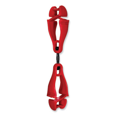 ergodyne Squids 3420 Dual Clip Swivel Glove Clip Holder, 1 x 0.6 x 5.5, Acetal Copolymer, Red,100/Pack (19513BULK)