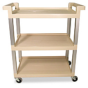 Rubbermaid Commercial THREE-SHELF SERVICE CART W/BRUSHED ALUMINUM UPRIGHT, 16.25W X 31.5D X 36H, BEIGE (9T6571BG)