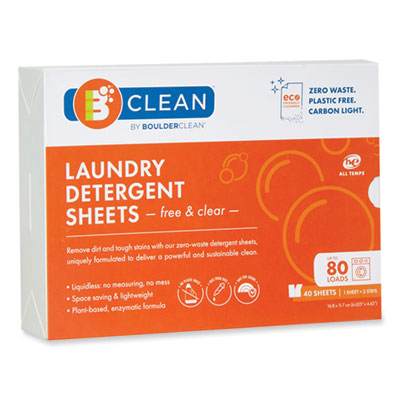 Boulder Clean Laundry Detergent Sheets, Free and Clear, 40/Pack (607476EA)