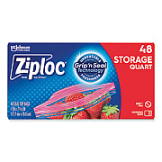 Ziploc Double Zipper Storage Bags, Triple System Seal, Quart, 9.63" x 8.5", Clear, 48/Box (314469BX)