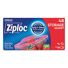 Ziploc Double Zipper Storage Bags, Triple System Seal, Quart, 9.63" x 8.5", Clear, 9/Carton (314469)