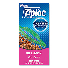 Ziploc Seal Top Snack Bags, Snack, 6.5" x 3.25", Clear, 90 Bags/Box, 12 Boxes/Carton (383215)