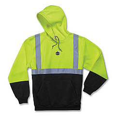ergodyne GloWear 8293 Hi-Vis Class 2 Hooded Sweatshirt Black Bottom, Polar Fleece, Medium, Lime (21683)