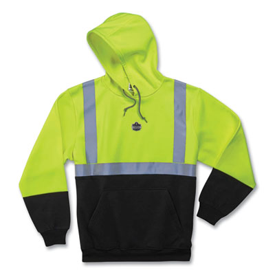 ergodyne GloWear 8293 Hi-Vis Class 2 Hooded Sweatshirt Black Bottom, Polar Fleece, Medium, Lime (21683)