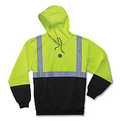ergodyne GloWear 8293 Hi-Vis Class 2 Hooded Sweatshirt Black Bottom, Polar Fleece, X-Large, Lime (21685)