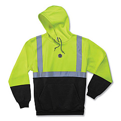 ergodyne GloWear 8293 Hi-Vis Class 2 Hooded Sweatshirt Black Bottom, Polar Fleece, 3X-Large, Lime (21687)