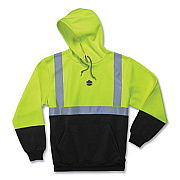 ergodyne GloWear 8293 Hi-Vis Class 2 Hooded Sweatshirt Black Bottom, Polar Fleece, Large, Lime (21684)