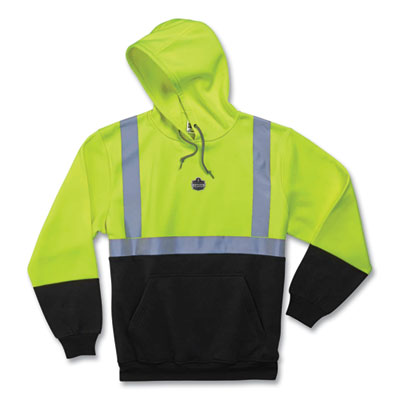 ergodyne GloWear 8293 Hi-Vis Class 2 Hooded Sweatshirt Black Bottom, Polar Fleece, Large, Lime (21684)