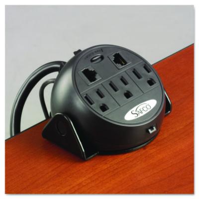 Safco Power Module, 3 Outlets, 2 RJ-45 Ports, 8 ft Cord, Black (2059BL)