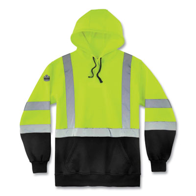 ergodyne GloWear 8373 Hi-Vis Class 3 Hooded Sweatshirt with Black Bottom, Polar Fleece, Lime, X-Large (21885)