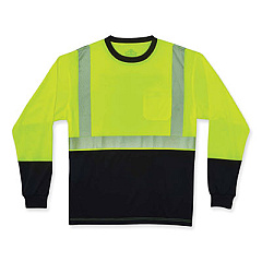 ergodyne GloWear 8281BK Class 2 Long Sleeve Shirt with Black Bottom, Polyester, Small, Lime (22632)
