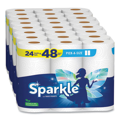 Sparkle Pick-A-Size Perforated Kitchen Double Roll Towels with Thirst Pockets, 2-Ply, 11 x 6, White, 110 Sheets/Roll, 24 Rolls/Pack (2226450)