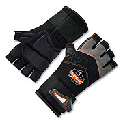 ergodyne ProFlex 910 Half-Finger Impact Gloves + Wrist Support, EN388: 1121X, 12.5" Long, Large, Black, Pair (17714)